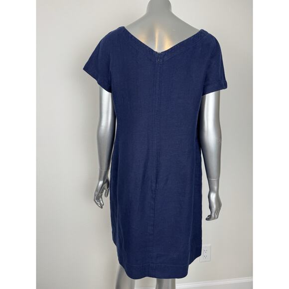 Eileen Fisher Rustic Linen Dress Women’s XS Navy Blue Boxy Heavy - Picture 6 of 9